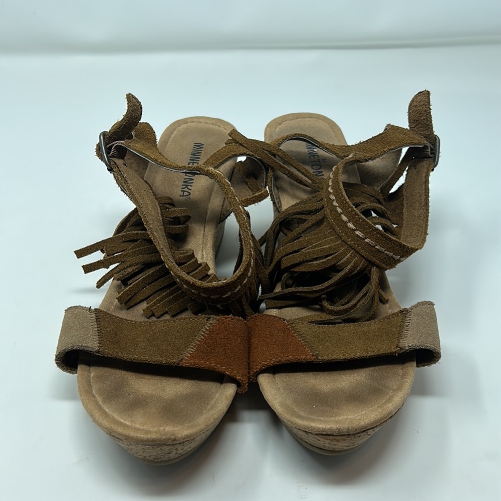 Minnetonka Brown Suede Patchwork Leather Fringe W… - image 3